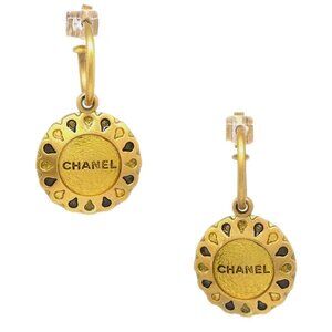 Chanel Dangle Piercing Earrings Button Gold